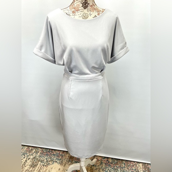 ALEXIA ADMOR Light gray JACQUELINE short sleeve cocktail midi dress size 8 - Picture 10 of 16